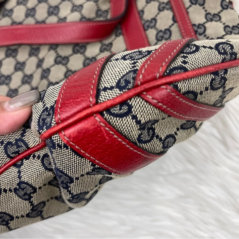 GUCCI Red & Blue GG Canvas and Leather Abbey Two Way Hobo Bag